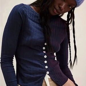 Free People Tilly Long-Sleeve Cardigan sweater shirt  Navy Blue S NWOT